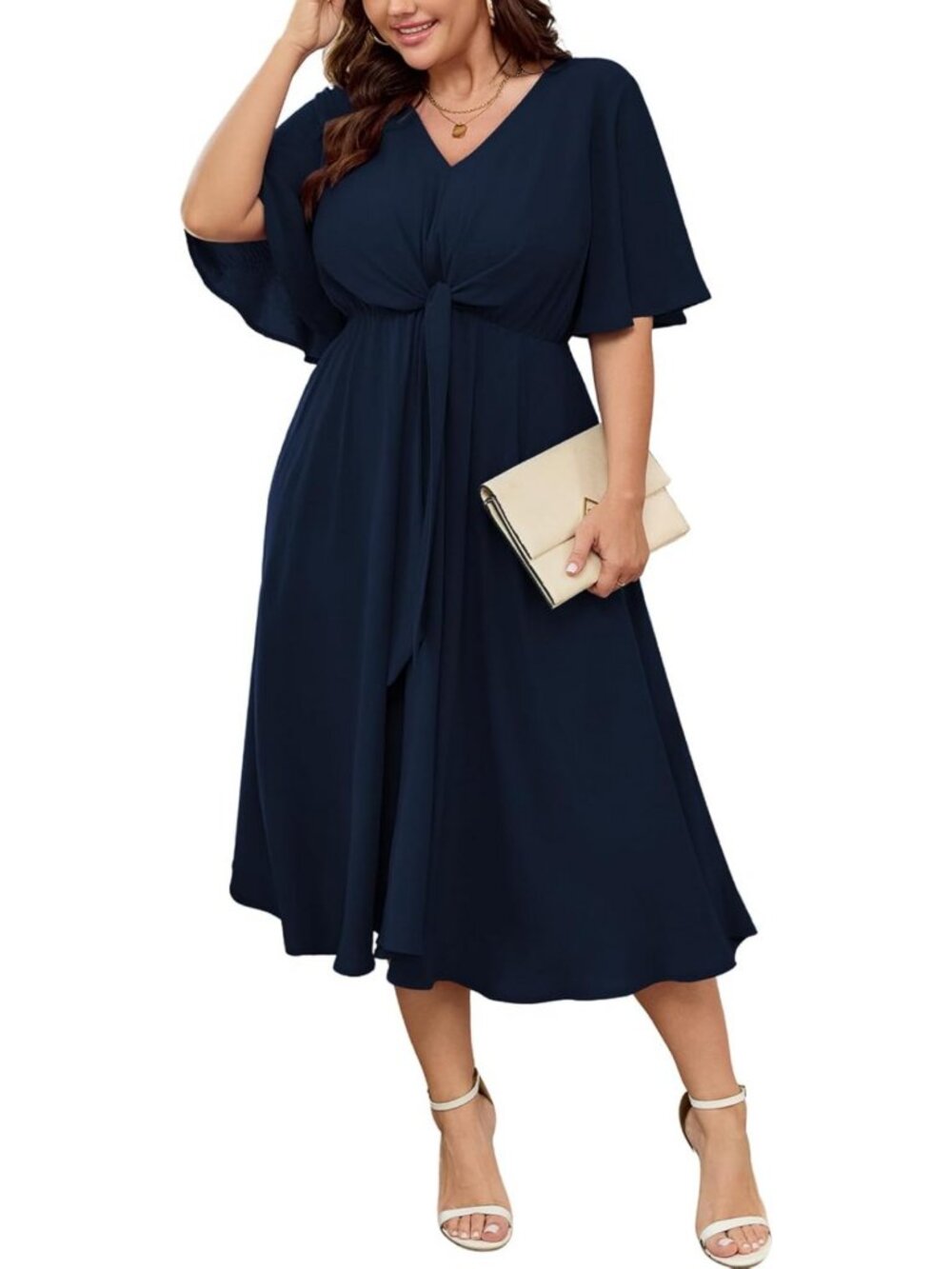 Plus Size Midi Dress for Women | Elegant Wedding Guest Outfit, Stylish & Comfy